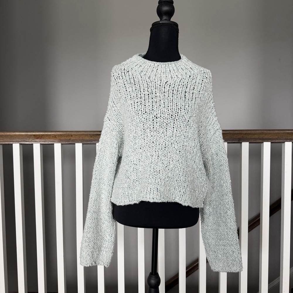 NWT Anthropologie Knitted Cropped Mock Neck Sweater Chunky Boho Hippie Coquette